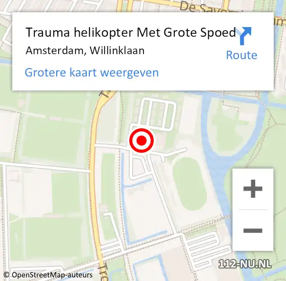 Locatie op kaart van de 112 melding: Trauma helikopter Met Grote Spoed Naar Amsterdam, Willinklaan op 6 april 2025 14:33