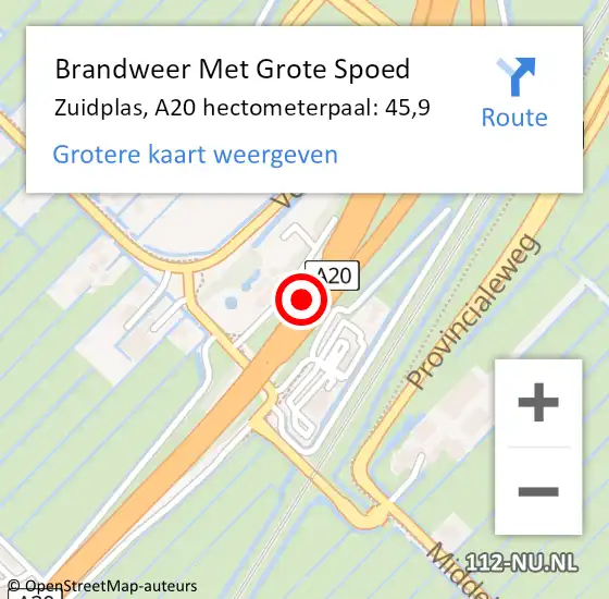 Locatie op kaart van de 112 melding: Brandweer Met Grote Spoed Naar Zuidplas, A20 hectometerpaal: 45,9 op 6 april 2025 17:29