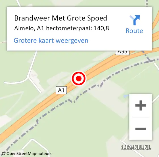 Locatie op kaart van de 112 melding: Brandweer Met Grote Spoed Naar Almelo, A1 hectometerpaal: 140,8 op 6 april 2025 18:51