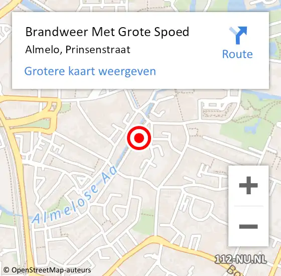 Locatie op kaart van de 112 melding: Brandweer Met Grote Spoed Naar Almelo, Prinsenstraat op 6 april 2025 18:58