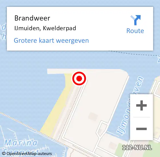 Locatie op kaart van de 112 melding: Brandweer IJmuiden, Kwelderpad op 6 april 2025 19:54