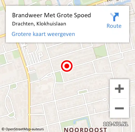 Locatie op kaart van de 112 melding: Brandweer Met Grote Spoed Naar Drachten, Klokhuislaan op 6 april 2025 22:50