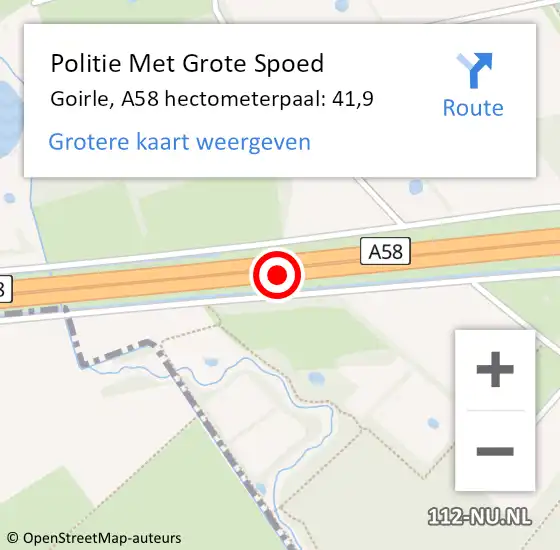 Locatie op kaart van de 112 melding: Politie Met Grote Spoed Naar Goirle, A58 hectometerpaal: 41,9 op 6 april 2025 23:55