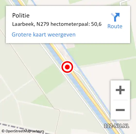 Locatie op kaart van de 112 melding: Politie Laarbeek, N279 hectometerpaal: 50,6 op 7 april 2025 08:43