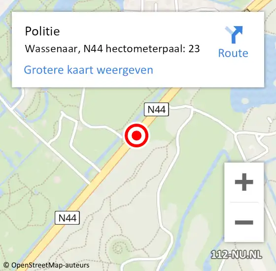 Locatie op kaart van de 112 melding: Politie Wassenaar, N44 hectometerpaal: 23 op 7 april 2025 09:34