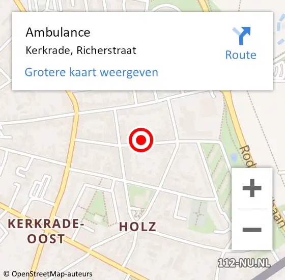 Locatie op kaart van de 112 melding: Ambulance Kerkrade, Richerstraat op 12 november 2014 15:05