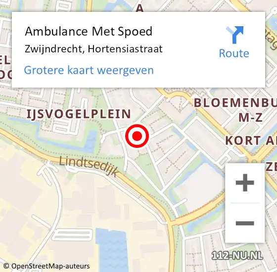 Locatie op kaart van de 112 melding: Ambulance Met Spoed Naar Zwijndrecht, Hortensiastraat op 7 april 2025 10:12