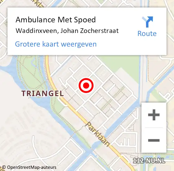 Locatie op kaart van de 112 melding: Ambulance Met Spoed Naar Waddinxveen, Johan Zocherstraat op 7 april 2025 10:32