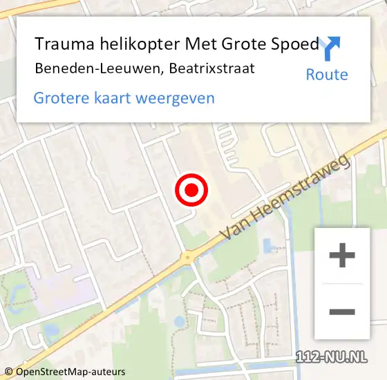 Locatie op kaart van de 112 melding: Trauma helikopter Met Grote Spoed Naar Beneden-Leeuwen, Beatrixstraat op 7 april 2025 11:35