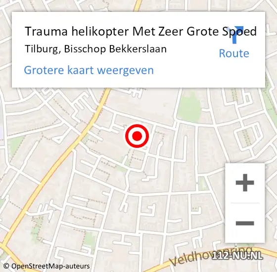 Locatie op kaart van de 112 melding: Trauma helikopter Met Zeer Grote Spoed Naar Tilburg, Bisschop Bekkerslaan op 7 april 2025 11:54