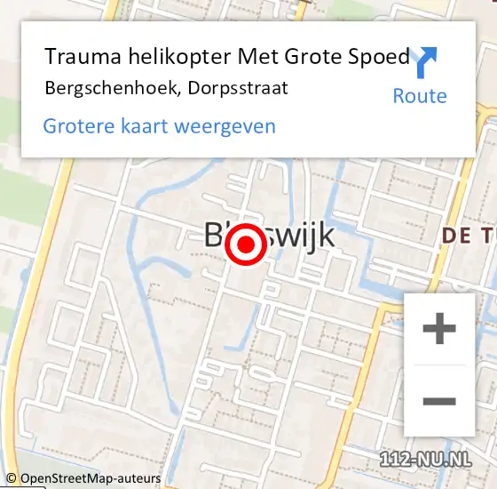 Locatie op kaart van de 112 melding: Trauma helikopter Met Grote Spoed Naar Bergschenhoek, Dorpsstraat op 7 april 2025 12:13