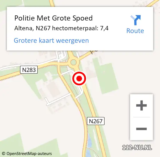Locatie op kaart van de 112 melding: Politie Met Grote Spoed Naar Altena, N267 hectometerpaal: 7,4 op 7 april 2025 15:06