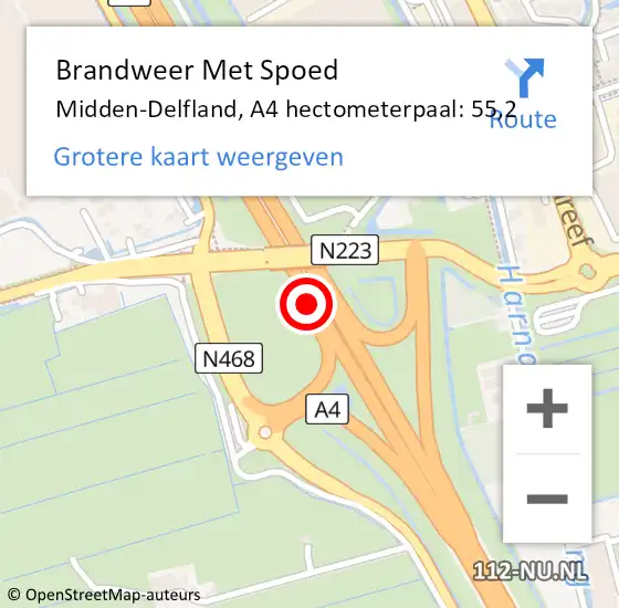 Locatie op kaart van de 112 melding: Brandweer Met Spoed Naar Midden-Delfland, A4 hectometerpaal: 55,2 op 7 april 2025 15:48