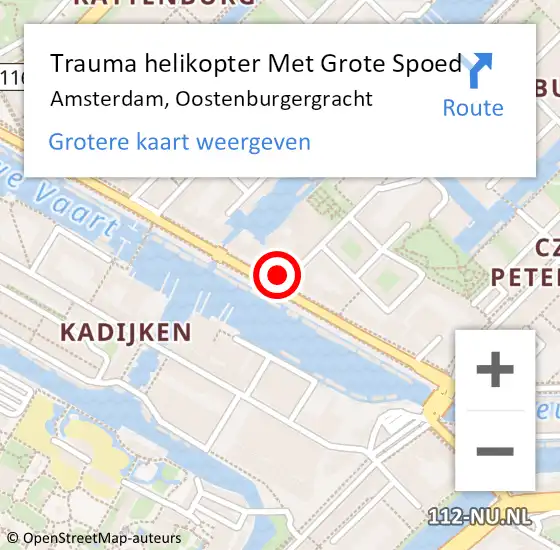 Locatie op kaart van de 112 melding: Trauma helikopter Met Grote Spoed Naar Amsterdam, Oostenburgergracht op 7 april 2025 16:05
