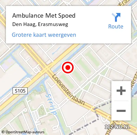 Locatie op kaart van de 112 melding: Ambulance Met Spoed Naar Den Haag, Erasmusweg op 7 april 2025 16:57