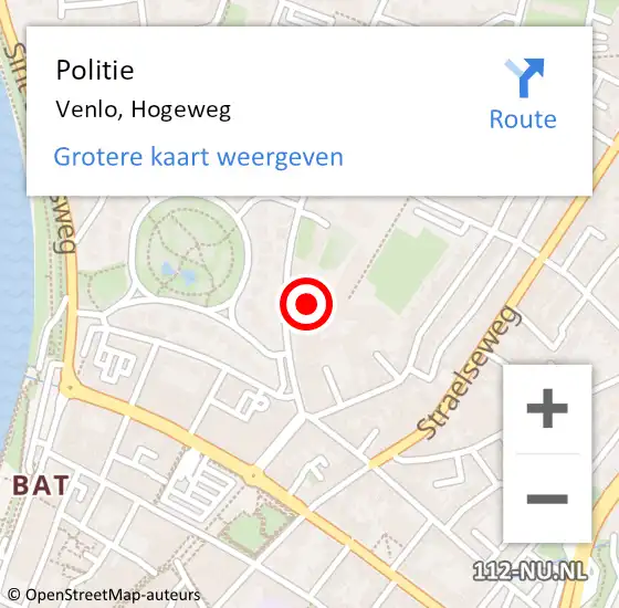Locatie op kaart van de 112 melding: Politie Venlo, Hogeweg op 7 april 2025 17:31