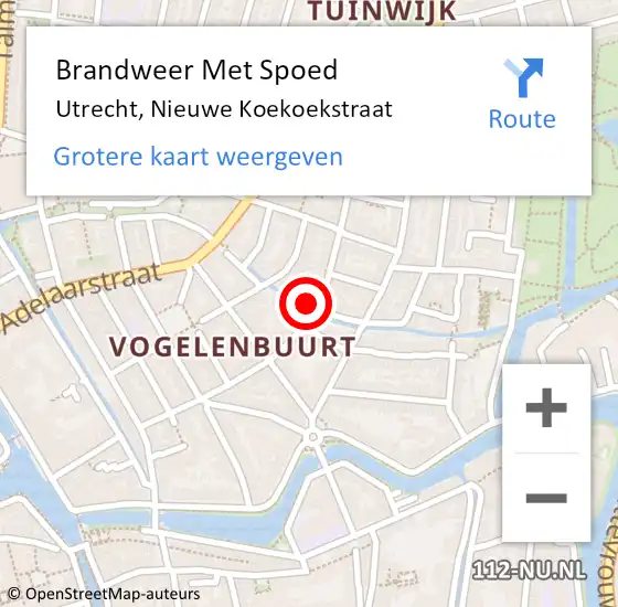 Locatie op kaart van de 112 melding: Brandweer Met Spoed Naar Utrecht, Nieuwe Koekoekstraat op 7 april 2025 17:47