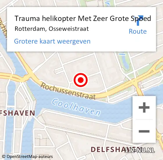 Locatie op kaart van de 112 melding: Trauma helikopter Met Zeer Grote Spoed Naar Rotterdam, Osseweistraat op 7 april 2025 18:56