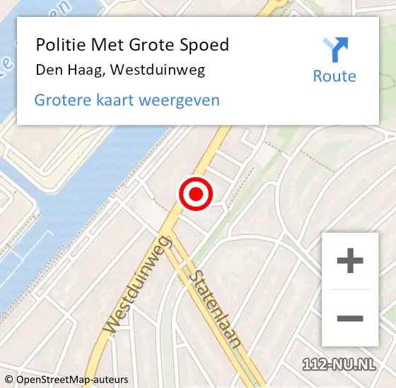 Locatie op kaart van de 112 melding: Politie Met Grote Spoed Naar Den Haag, Westduinweg op 7 april 2025 19:08