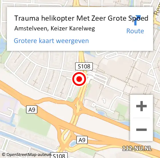 Locatie op kaart van de 112 melding: Trauma helikopter Met Zeer Grote Spoed Naar Amstelveen, Keizer Karelweg op 7 april 2025 19:45