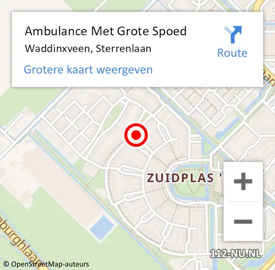 Locatie op kaart van de 112 melding: Ambulance Met Grote Spoed Naar Waddinxveen, Sterrenlaan op 7 april 2025 20:21