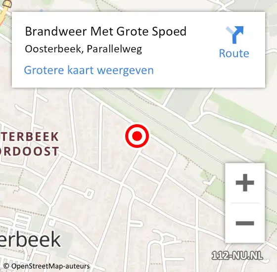 Locatie op kaart van de 112 melding: Brandweer Met Grote Spoed Naar Oosterbeek, Parallelweg op 7 april 2025 20:24