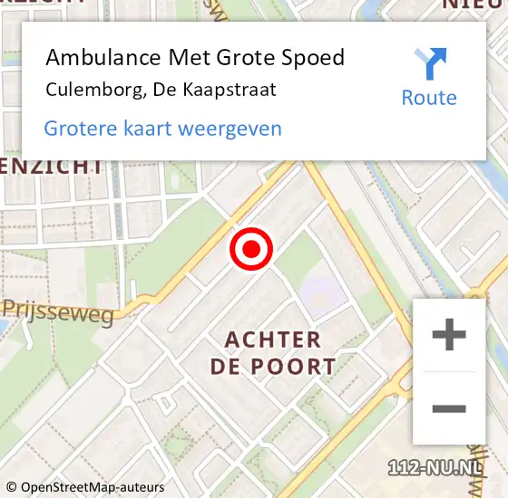 Locatie op kaart van de 112 melding: Ambulance Met Grote Spoed Naar Culemborg, De Kaapstraat op 12 november 2014 16:25