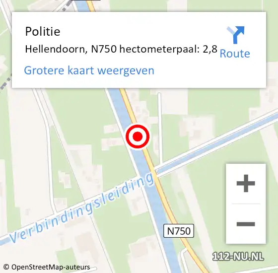 Locatie op kaart van de 112 melding: Politie Hellendoorn, N750 hectometerpaal: 2,8 op 7 april 2025 23:15