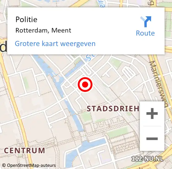 Locatie op kaart van de 112 melding: Politie Rotterdam, Meent op 8 april 2025 00:04