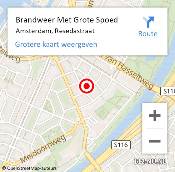 Locatie op kaart van de 112 melding: Brandweer Met Grote Spoed Naar Amsterdam, Resedastraat op 8 april 2025 00:32