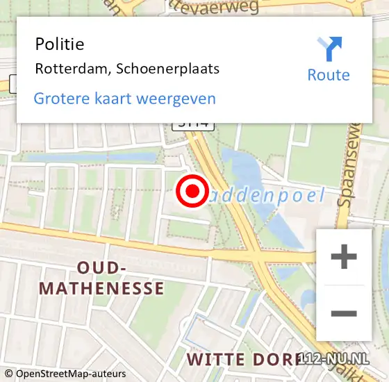 Locatie op kaart van de 112 melding: Politie Rotterdam, Schoenerplaats op 8 april 2025 03:23