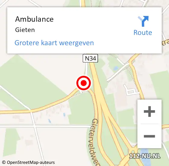 Locatie op kaart van de 112 melding: Ambulance Gieten op 12 november 2014 16:56