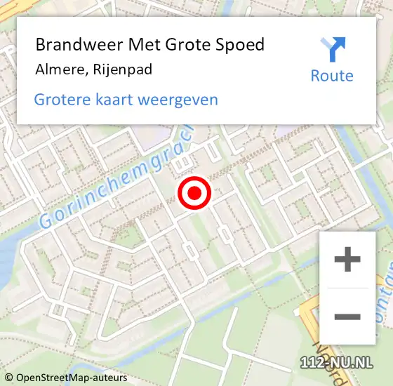 Locatie op kaart van de 112 melding: Brandweer Met Grote Spoed Naar Almere, Rijenpad op 12 november 2014 17:04