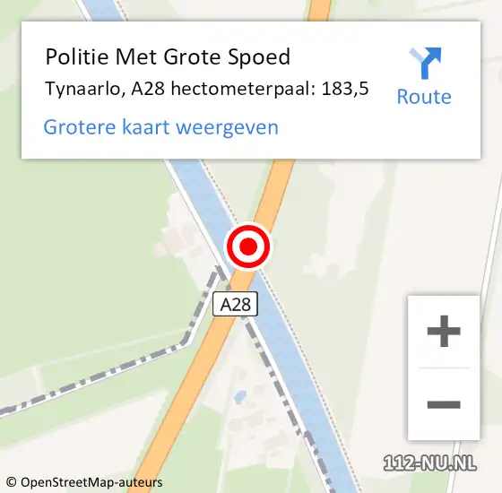 Locatie op kaart van de 112 melding: Politie Met Grote Spoed Naar Tynaarlo, A28 hectometerpaal: 183,5 op 8 april 2025 12:33