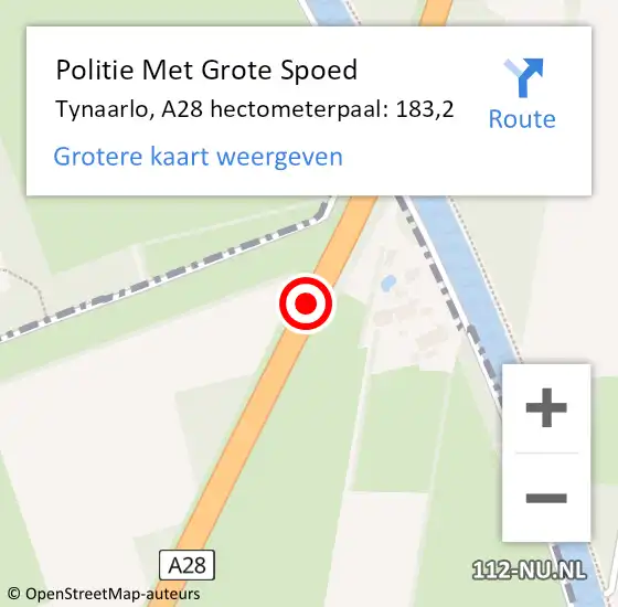 Locatie op kaart van de 112 melding: Politie Met Grote Spoed Naar Tynaarlo, A28 hectometerpaal: 183,2 op 8 april 2025 12:34