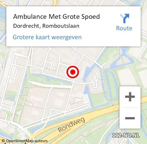 Locatie op kaart van de 112 melding: Ambulance Met Grote Spoed Naar Dordrecht, Romboutslaan op 8 april 2025 12:46