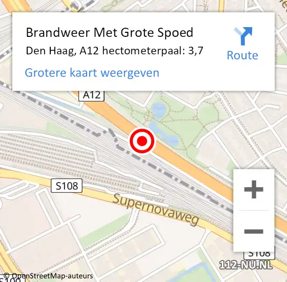 Locatie op kaart van de 112 melding: Brandweer Met Grote Spoed Naar Den Haag, A12 hectometerpaal: 3,7 op 8 april 2025 12:50