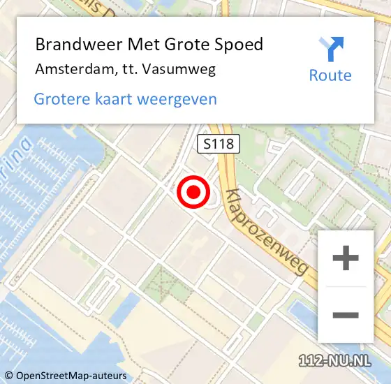 Locatie op kaart van de 112 melding: Brandweer Met Grote Spoed Naar Amsterdam, tt. Vasumweg op 8 april 2025 13:08