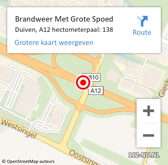 Locatie op kaart van de 112 melding: Brandweer Met Grote Spoed Naar Duiven, A12 hectometerpaal: 138 op 8 april 2025 13:22