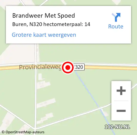 Locatie op kaart van de 112 melding: Brandweer Met Spoed Naar Buren, N320 hectometerpaal: 14 op 8 april 2025 14:07
