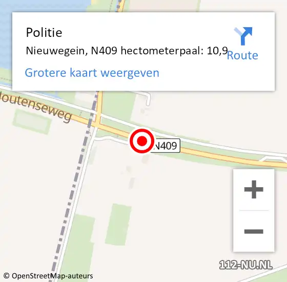 Locatie op kaart van de 112 melding: Politie Nieuwegein, N409 hectometerpaal: 10,9 op 8 april 2025 14:15