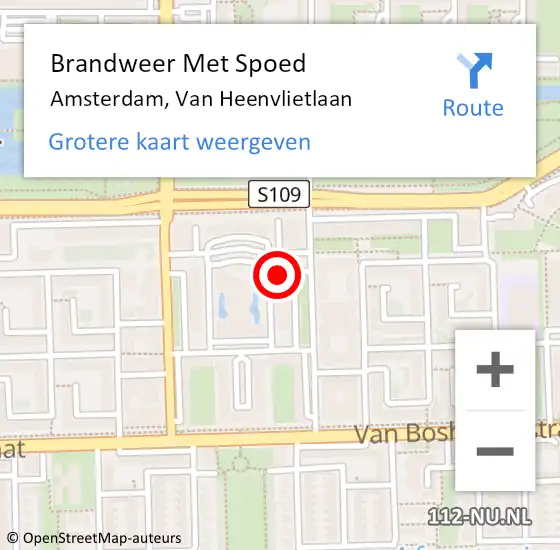 Locatie op kaart van de 112 melding: Brandweer Met Spoed Naar Amsterdam, Van Heenvlietlaan op 8 april 2025 15:11