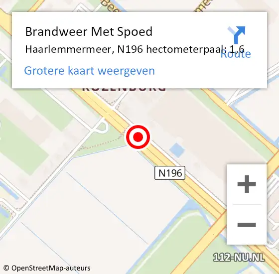 Locatie op kaart van de 112 melding: Brandweer Met Spoed Naar Haarlemmermeer, N196 hectometerpaal: 1,6 op 8 april 2025 16:15
