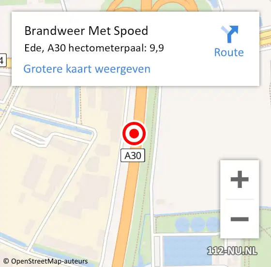 Locatie op kaart van de 112 melding: Brandweer Met Spoed Naar Ede, A30 hectometerpaal: 9,9 op 8 april 2025 16:18