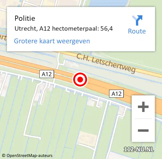 Locatie op kaart van de 112 melding: Politie Utrecht, A12 hectometerpaal: 56,4 op 8 april 2025 16:40
