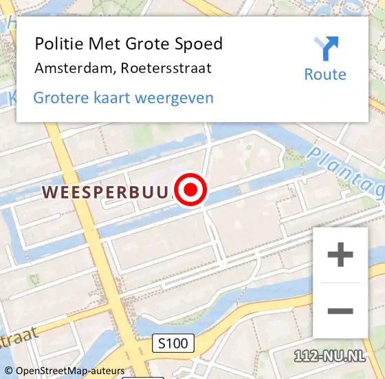 Locatie op kaart van de 112 melding: Politie Met Grote Spoed Naar Amsterdam, Roetersstraat op 8 april 2025 18:20
