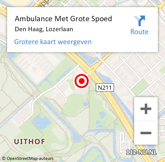 Locatie op kaart van de 112 melding: Ambulance Met Grote Spoed Naar Den Haag, Lozerlaan op 8 april 2025 19:17