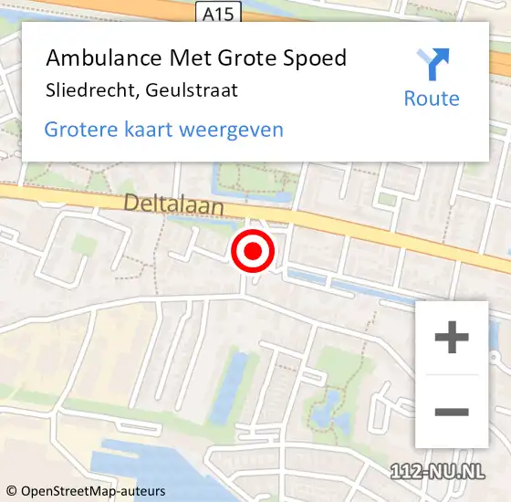 Locatie op kaart van de 112 melding: Ambulance Met Grote Spoed Naar Sliedrecht, Geulstraat op 8 april 2025 19:29