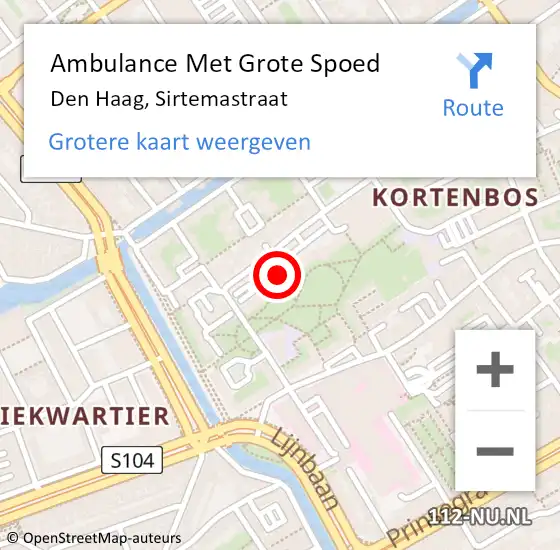 Locatie op kaart van de 112 melding: Ambulance Met Grote Spoed Naar Den Haag, Sirtemastraat op 8 april 2025 20:04