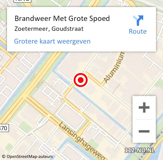 Locatie op kaart van de 112 melding: Brandweer Met Grote Spoed Naar Zoetermeer, Goudstraat op 8 april 2025 20:15